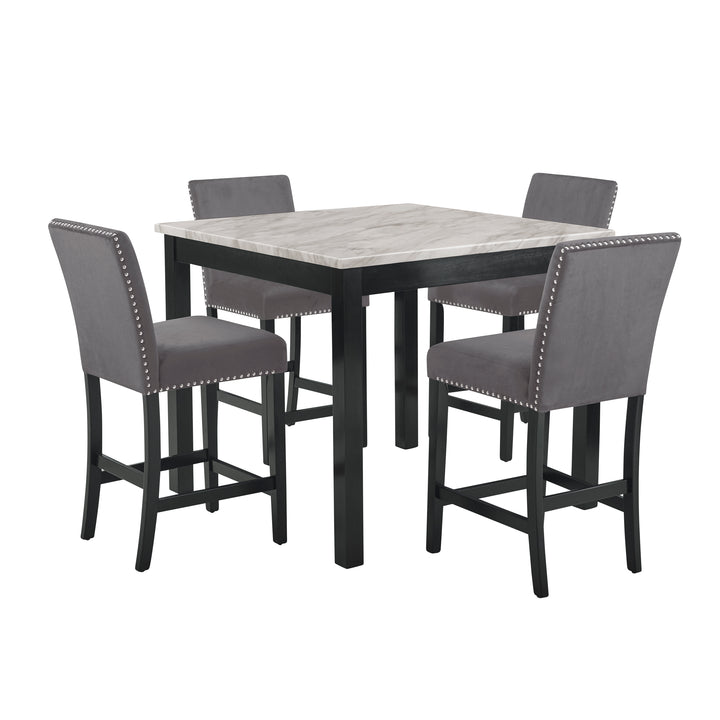 Celeste 5pc 42" Marble Finish Counter Table &amp; 4 Chairs-Gray