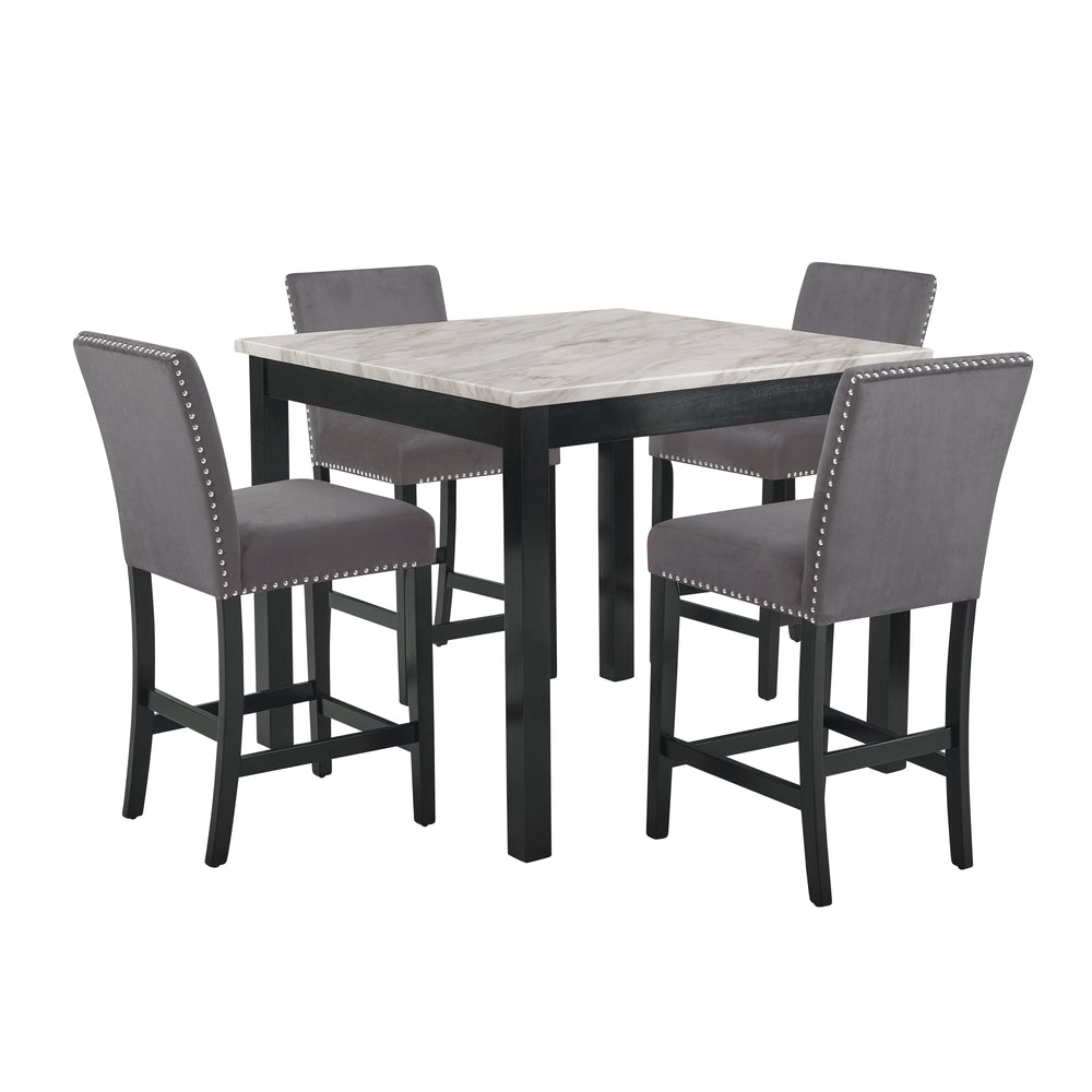 Celeste 5pc 42" Marble Finish Counter Table & 4 Chairs-Gray