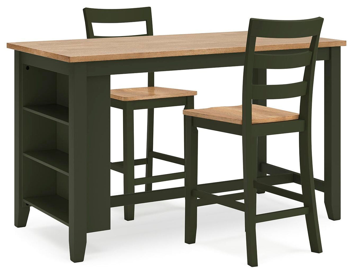 Gesthaven Counter Height Dining Table and 2 Barstools - Natural/Green (1)