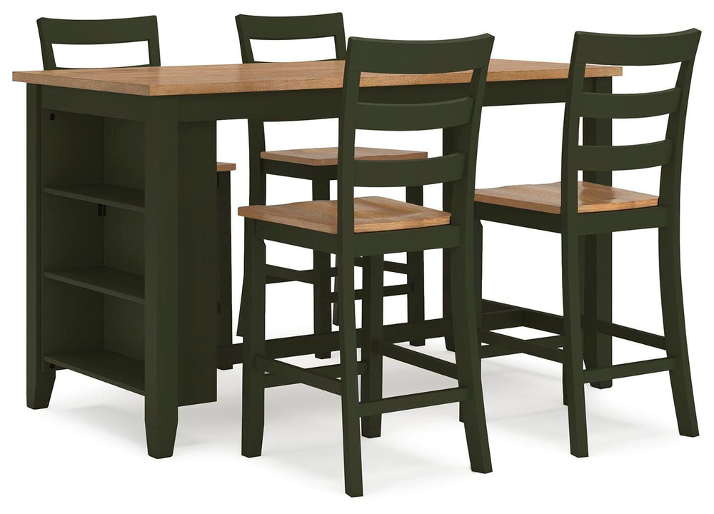 Gesthaven Counter Height Dining Table and 4 Barstools - Natural/Green (1)