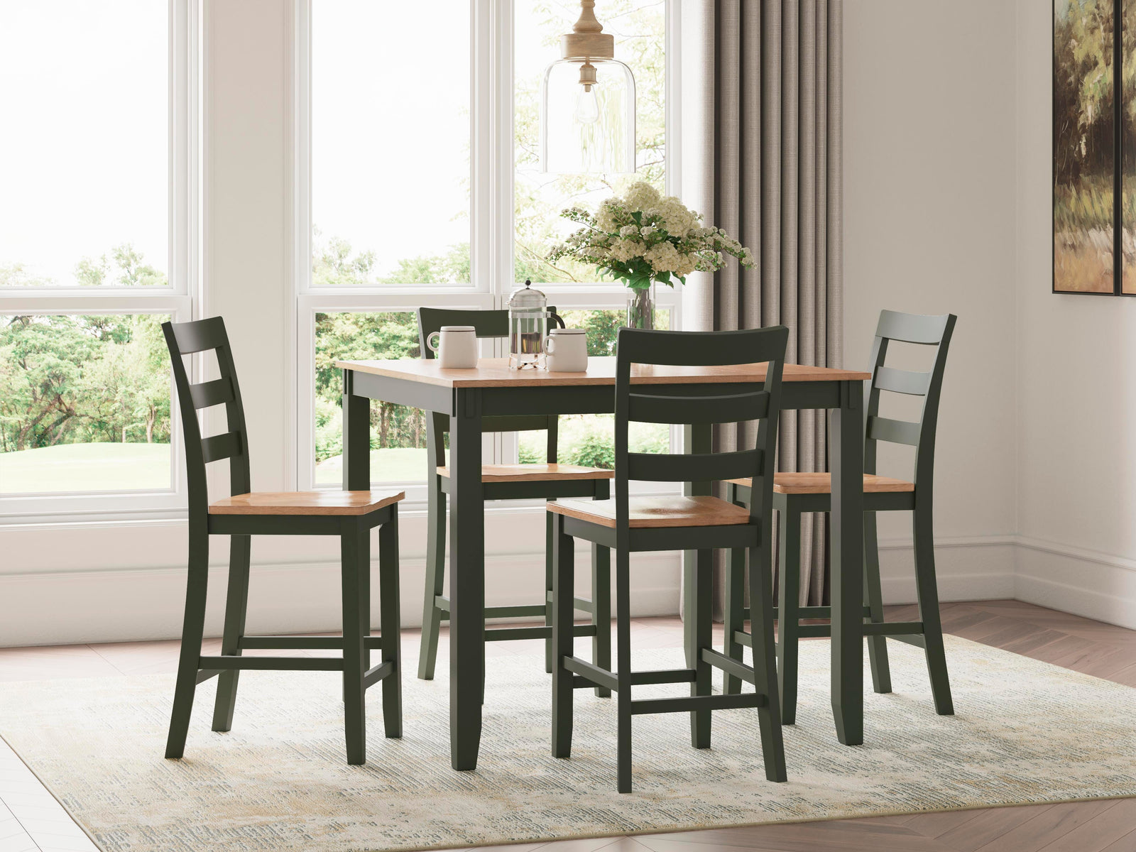 Gesthaven Counter Height Dining Table and 4 Barstools (Set of 5) - Green (2)