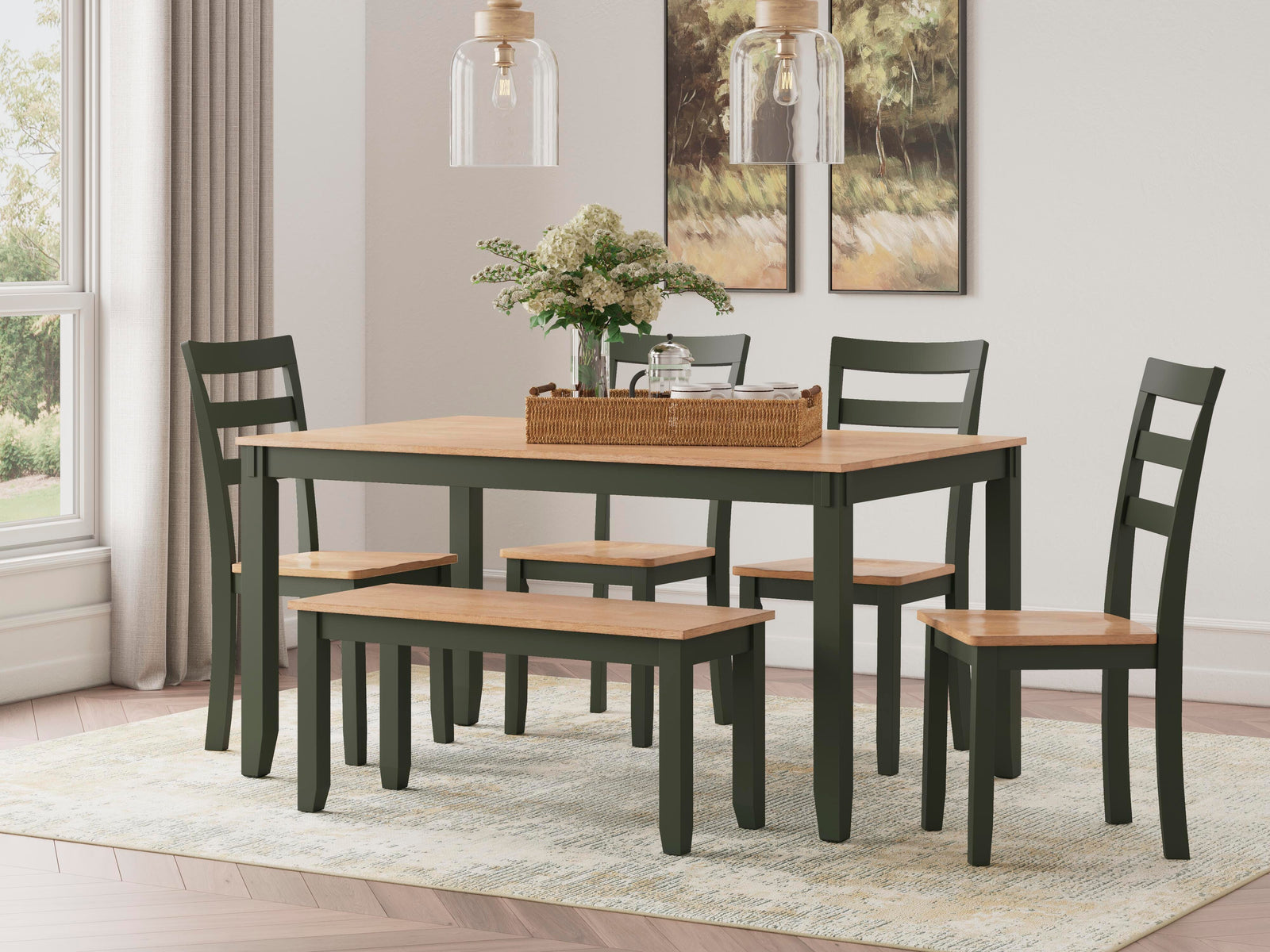Gesthaven Dining Table with 4 Chairs and Bench (Set of 6) - Green (2)