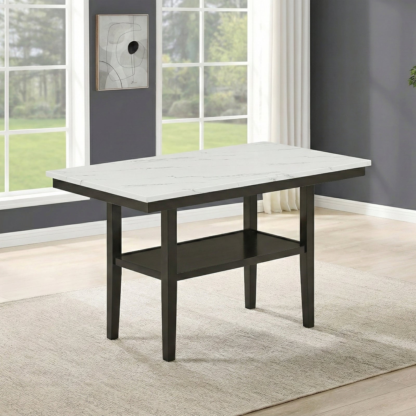 Carissa 60" Rectangle Counter Table W/storage Shelf