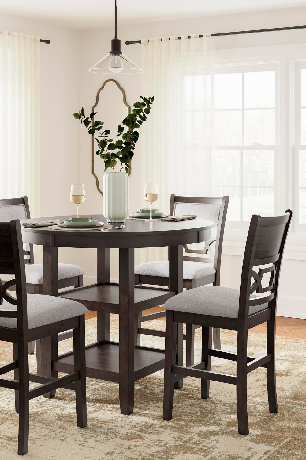 Langwest Counter Height Dining Table and 4 Barstools (Set of 5) - Dark Brown (5)