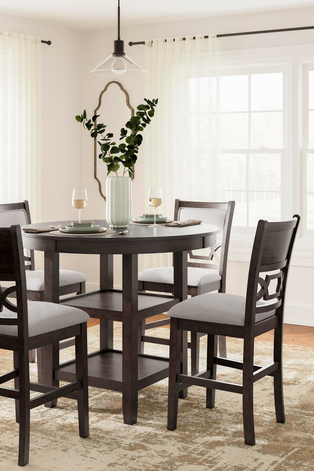 Langwest Counter Height Dining Table and 4 Barstools (Set of 5) - Dark Brown (5)