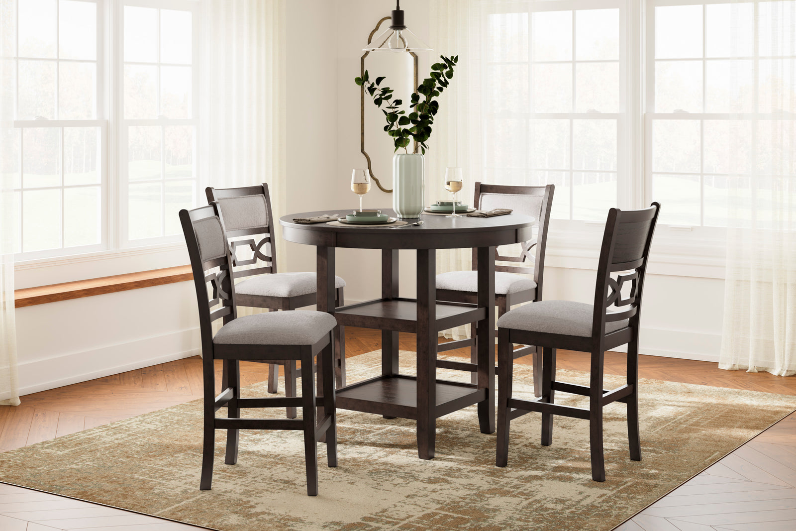 Langwest Counter Height Dining Table and 4 Barstools