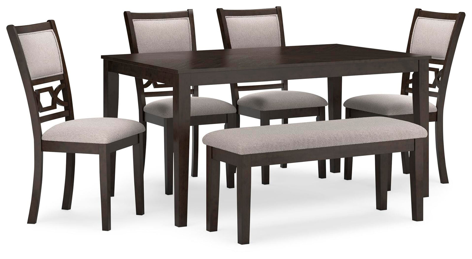 Langwest Dining Table and 4 Chairs and Bench (Set of 6) - Dark Brown (1)