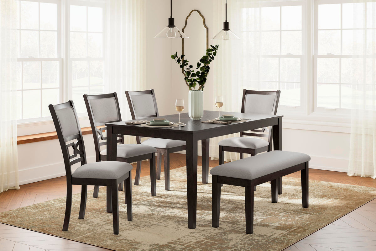 Langwest Dining Table and 4 Chairs and Bench (Set of 6) - Dark Brown (2)
