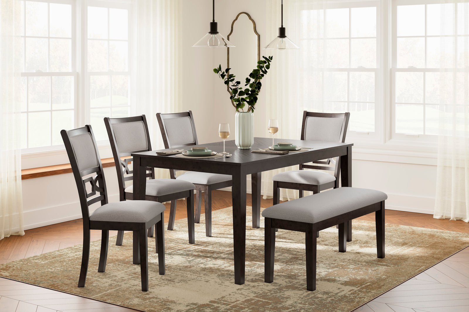 Langwest Dining Table with 4 Chairs and Bench