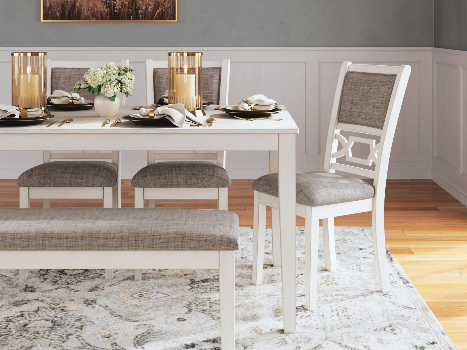 Erinberg Dining Table and 4 Chairs and Bench (Set of 6) - White (6)