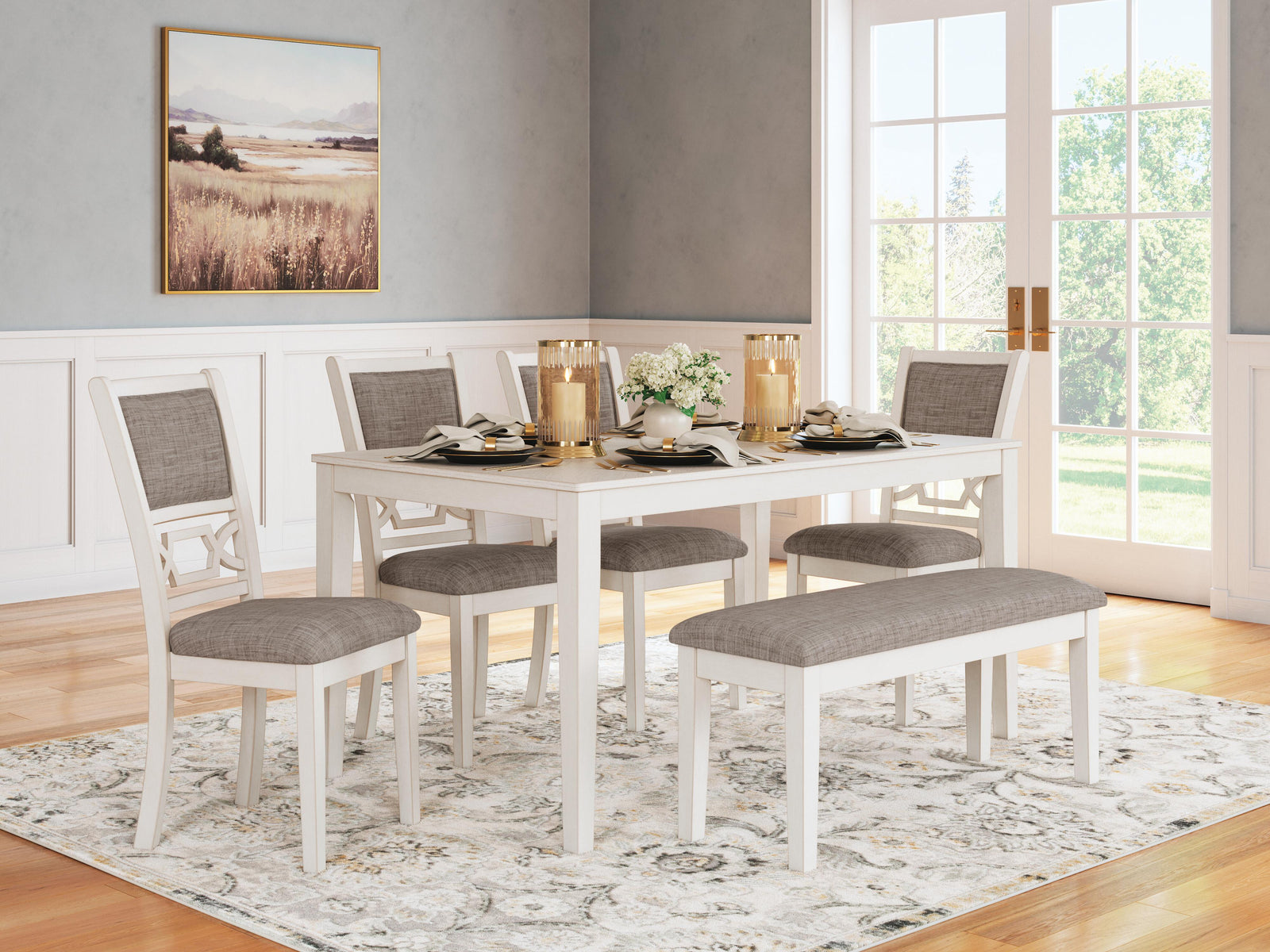 Erinberg Dining Table and 4 Chairs and Bench (Set of 6) - White (2)