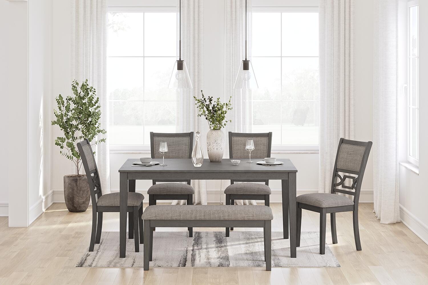 Wrenning Dining Table and 4 Chairs and Bench (Set of 6) - Gray (2)