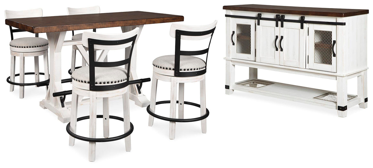 Valebeck Counter Height Dining Table, 4 Barstools and Server - Multi (2)