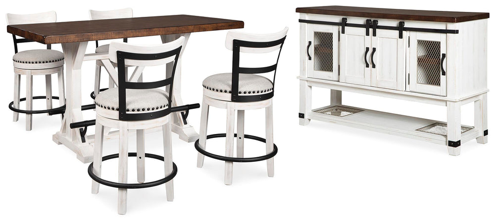 Valebeck Counter Height Dining Table, 4 Barstools and Server - Multi (2)
