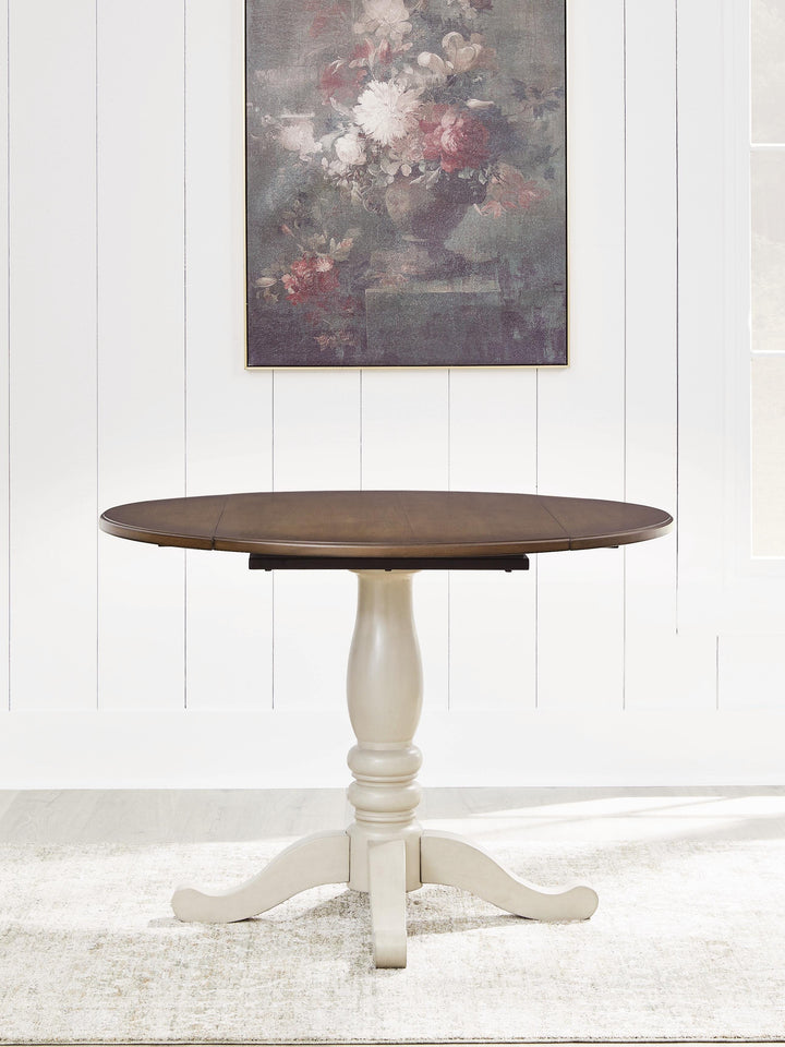Wirloni Dining Drop Leaf Table - Antique White/Brown (2)