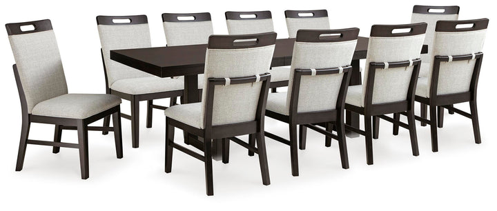 Neymorton Dining Table and 10 Chairs - Dark Grayish Brown (1)