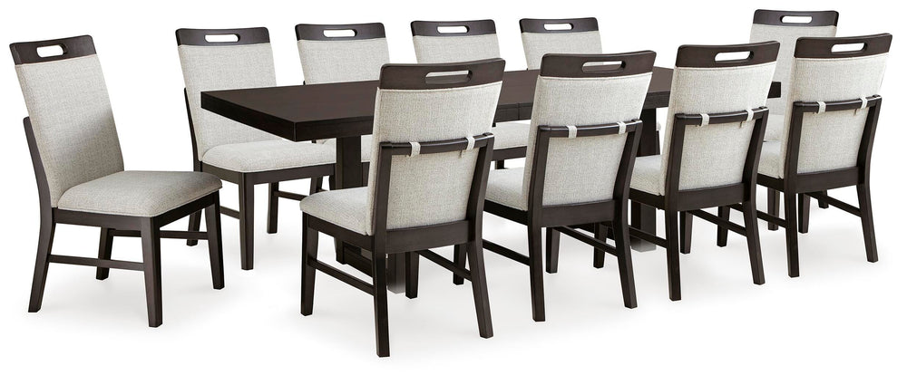 Neymorton Dining Table and 10 Chairs - Dark Grayish Brown (1)