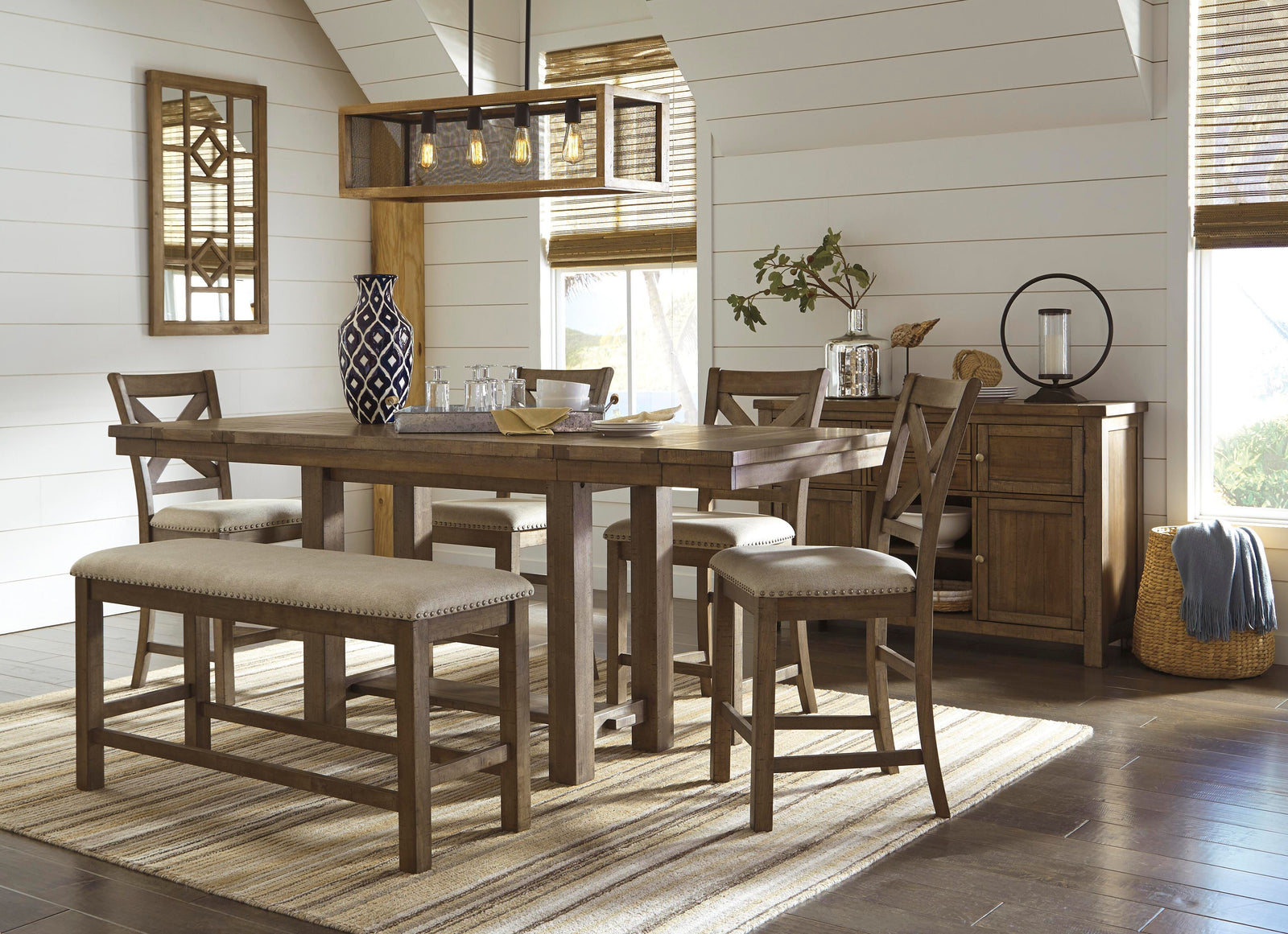 Moriville Counter Height Dining Bench - Beige (4)