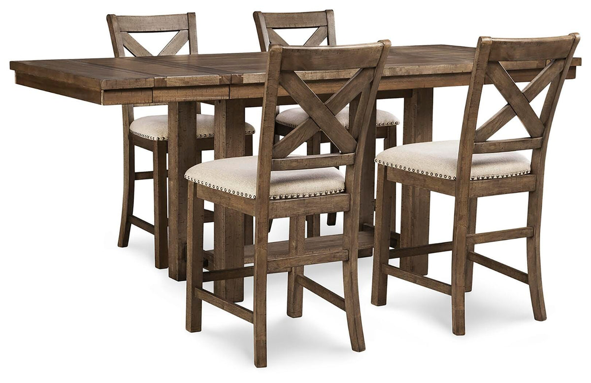Moriville Counter Height Dining Table and 4 Barstools - Grayish Brown (2)