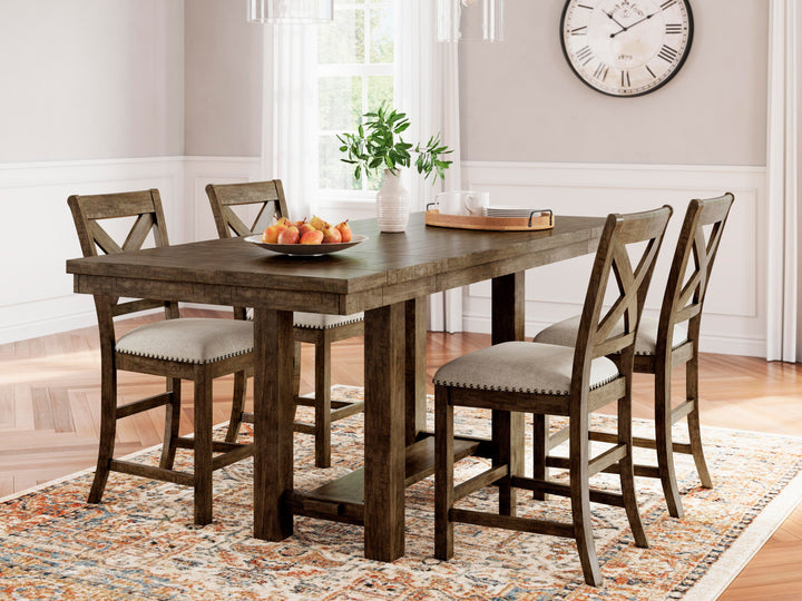 Moriville Counter Height Dining Table and 4 Barstools - Grayish Brown (1)