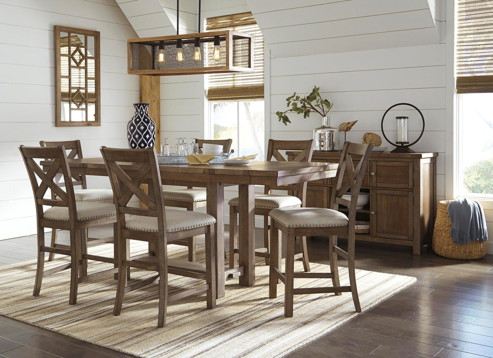 Moriville Counter Height Extension Table and 8 Barstools - Grayish Brown (8)