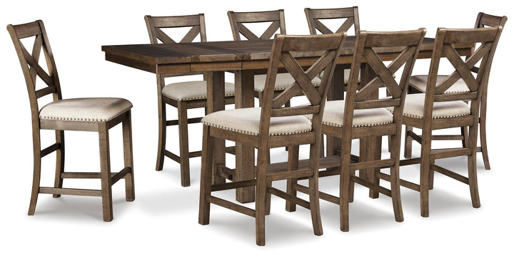 Moriville Counter Height Extension Table and 8 Barstools - Grayish Brown (1)