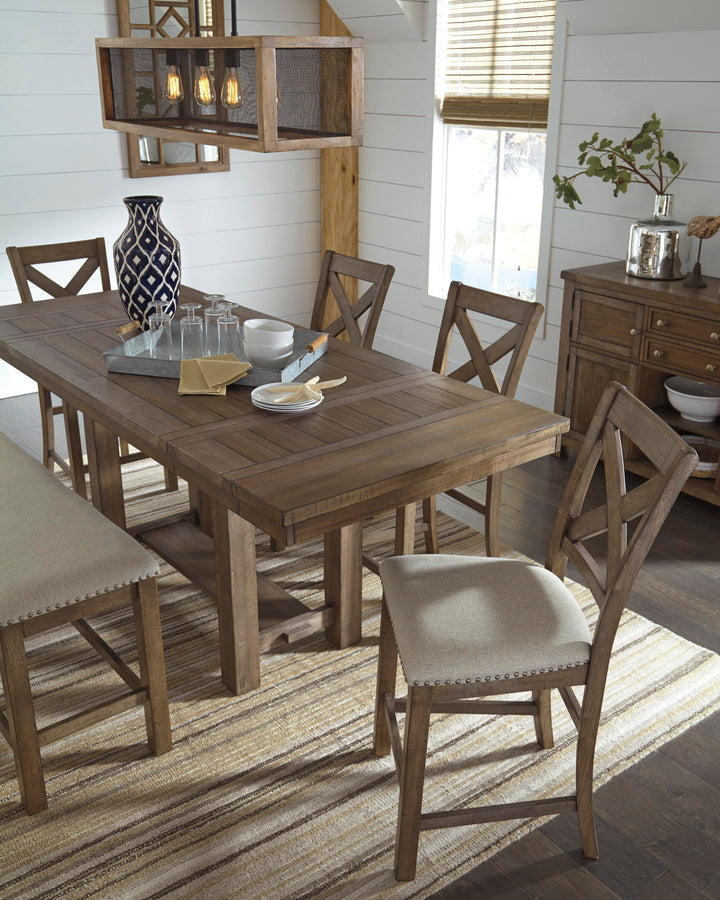 Moriville Counter Height Dining Table, 4 Barstools and Server - Grayish Brown (4)