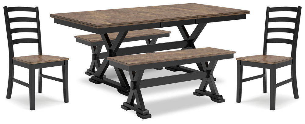 Wildenauer Dining Table, 2 Chairs and 2 Benches - Brown/Black (1)
