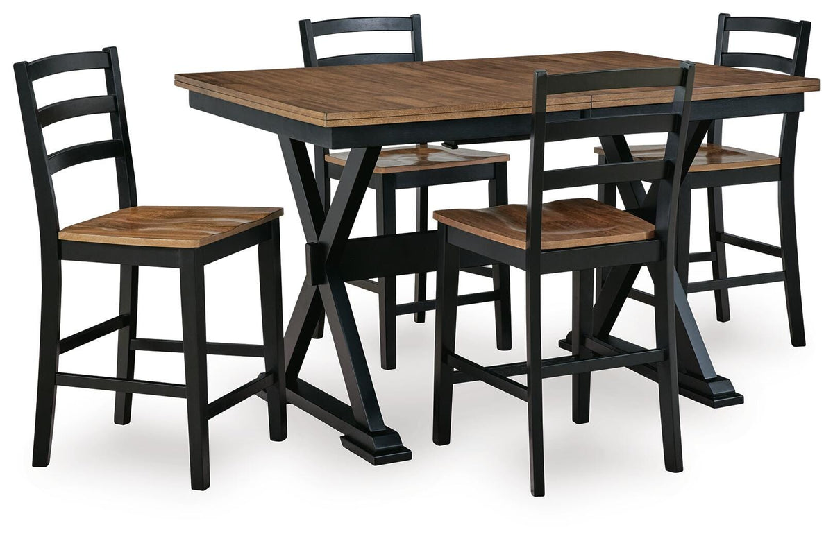 Wildenauer Counter Height Extension Dining Table and 4 Barstools (1)