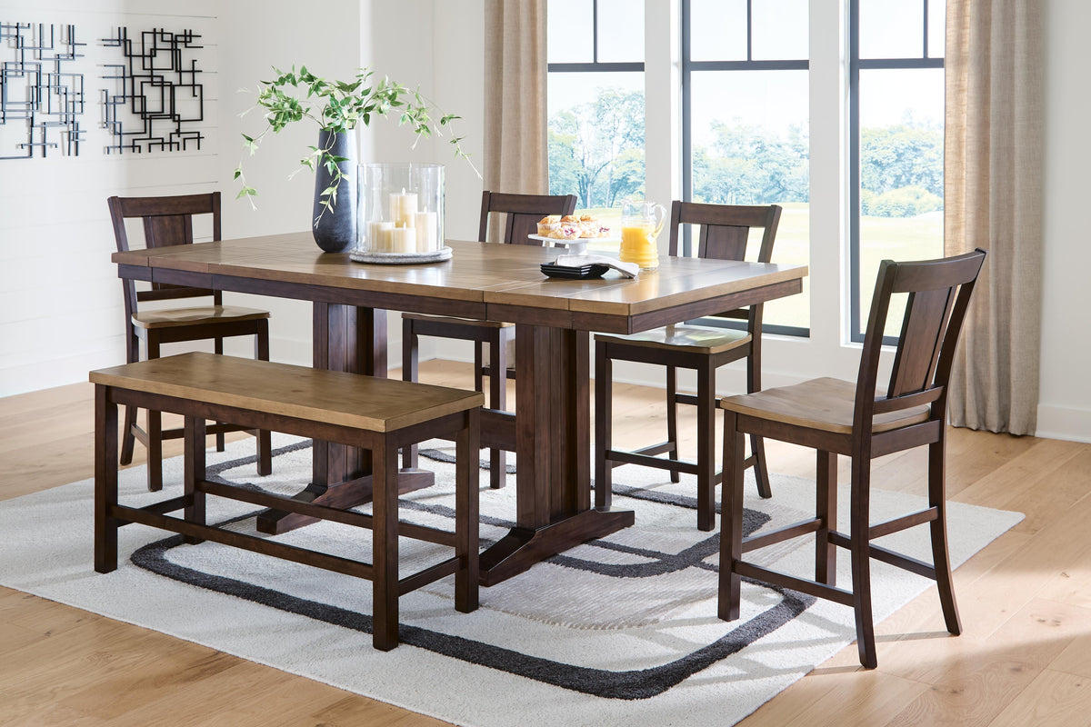Rylandeen Counter Height Extension Dining Table 4 Barstools and Bench (2)