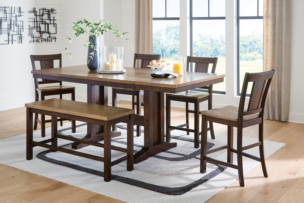 Rylandeen Counter Height Extension Dining Table 4 Barstools and Bench (2)