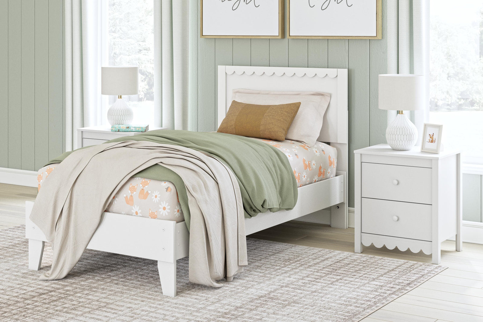 Hallityn Twin Panel Platform Bed - White (2)