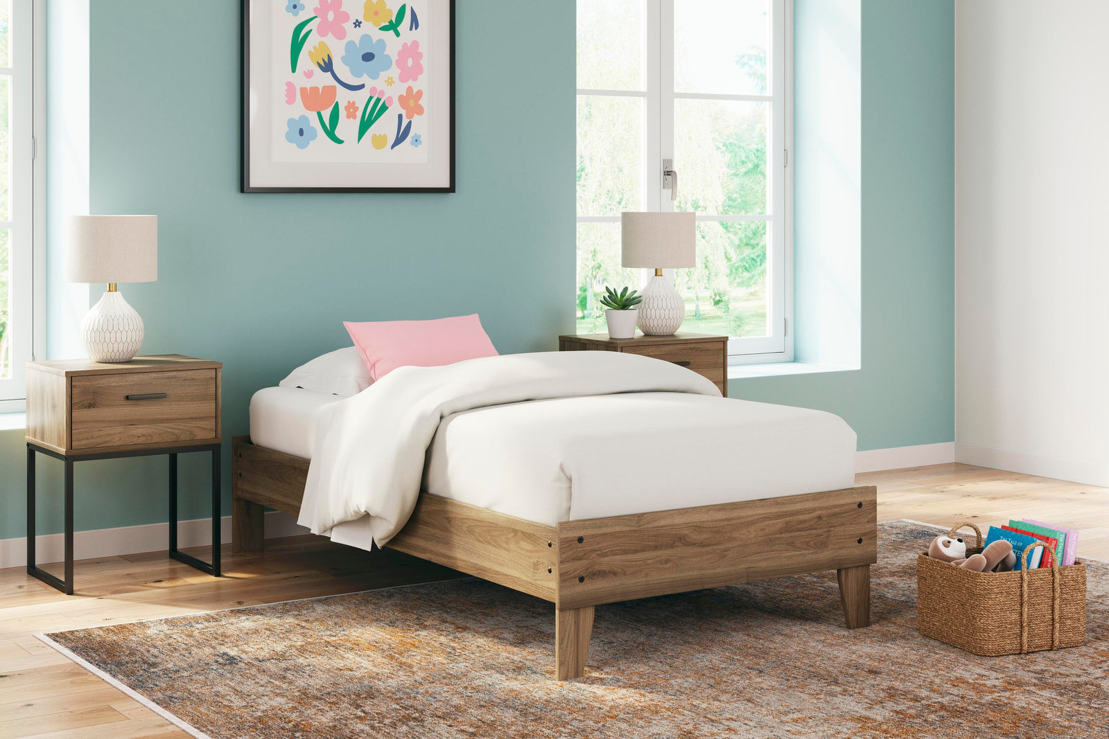 Deanlow Twin Platform Bed - Light Brown (2)
