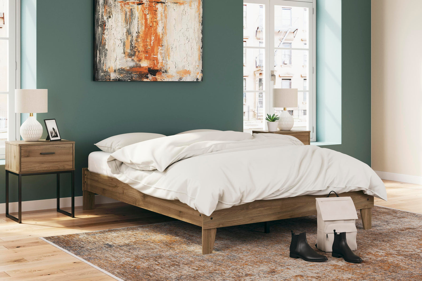 Deanlow Queen Platform Bed - Light Brown (2)