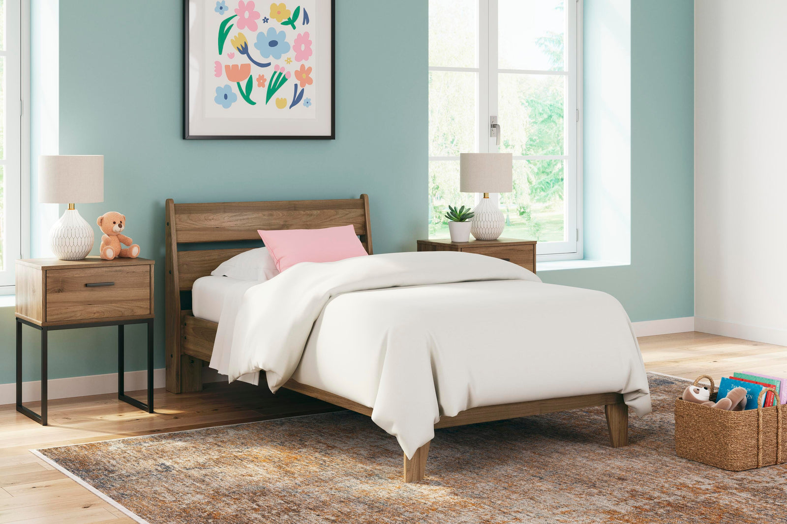 Deanlow Twin Platform Panel Bed - Light Brown (2)