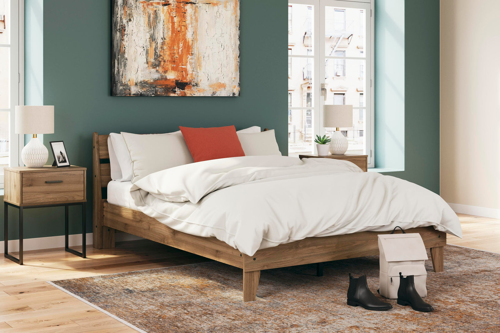 Deanlow Queen Platform Panel Bed - Light Brown (2)