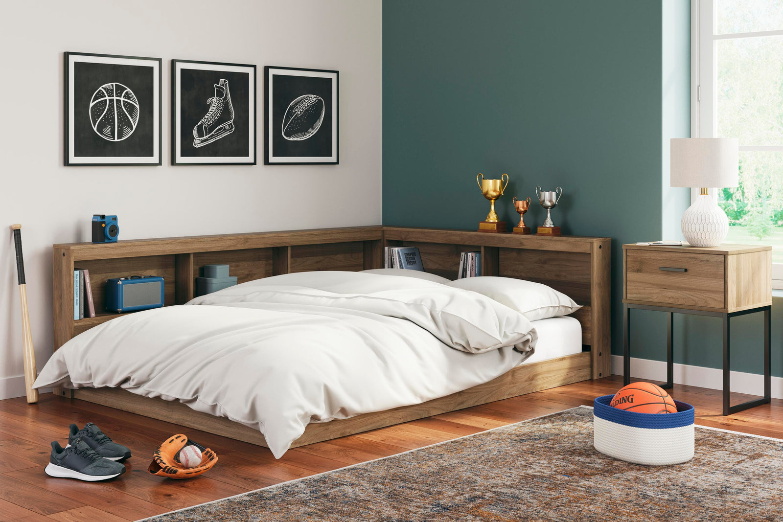 Deanlow Full Bookcase Storage Bed - Light Brown (2)