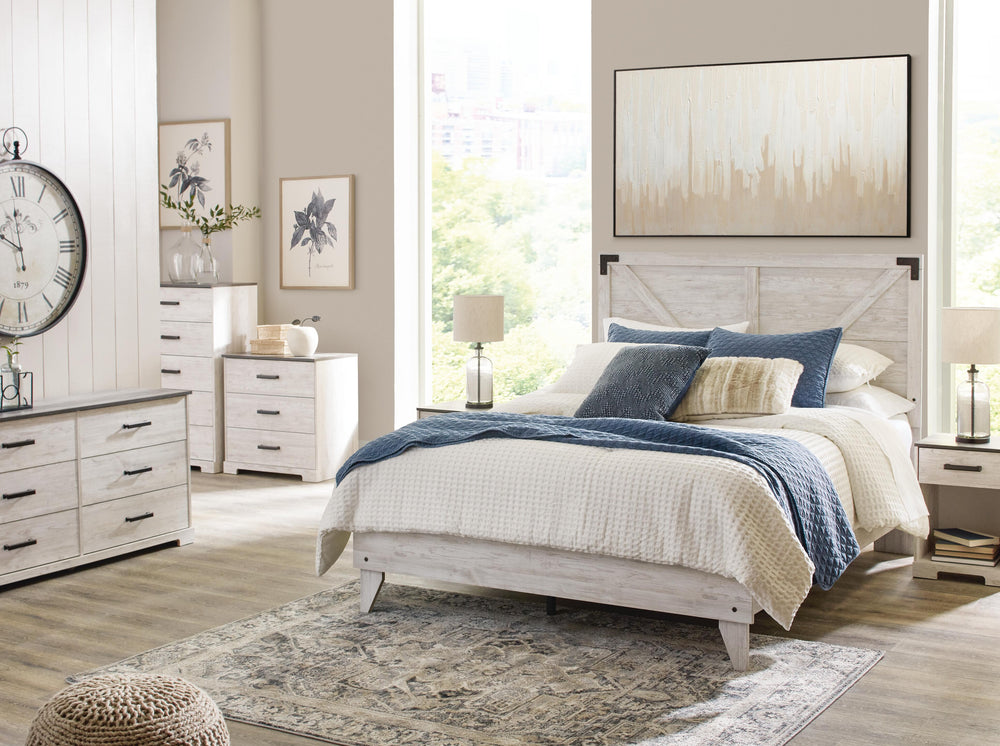 Shawburn Queen Crossbuck Panel Platform Bed - White/Dark Charcoal Gray (6)