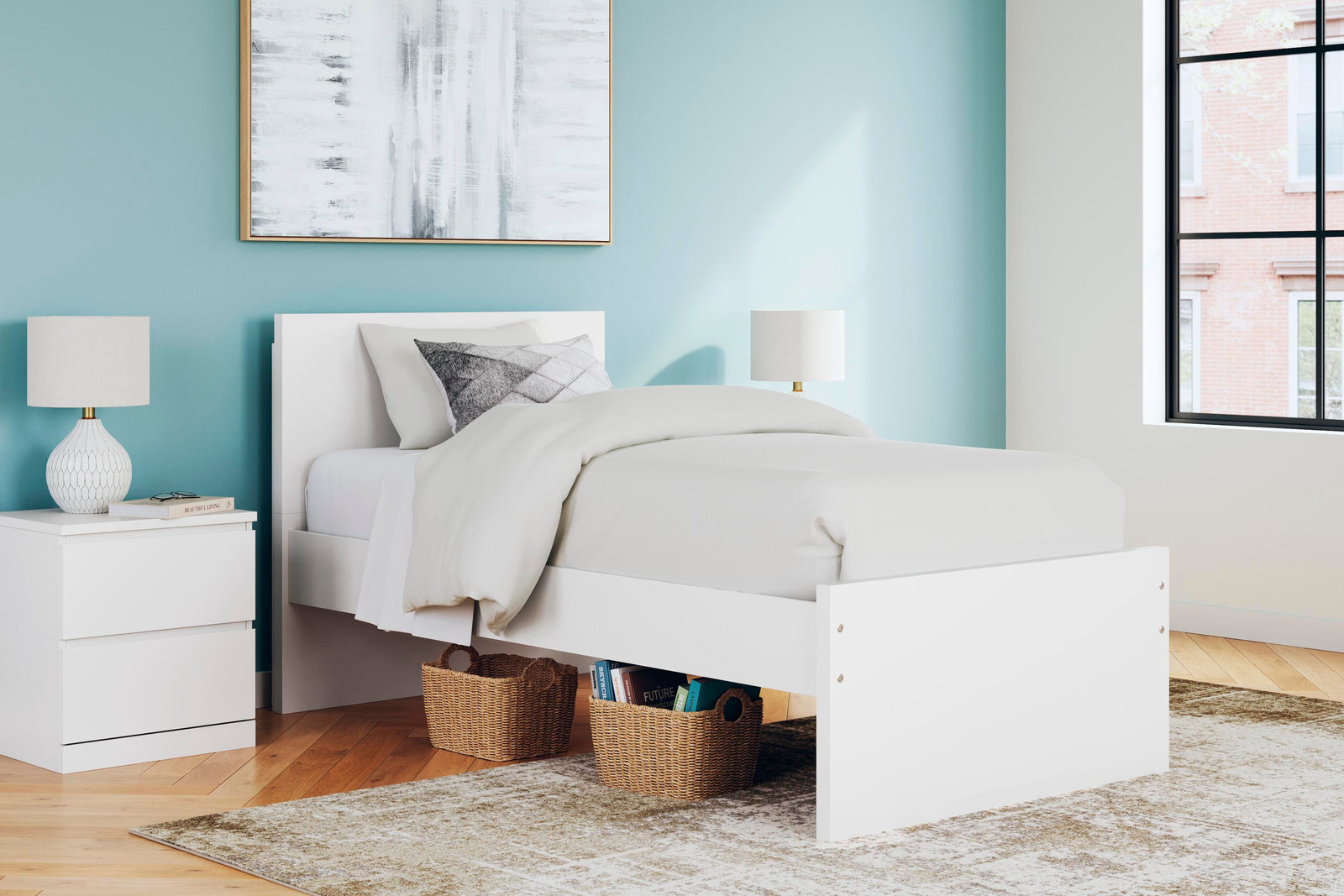 Onita Twin Panel Platform Bed - White (2)
