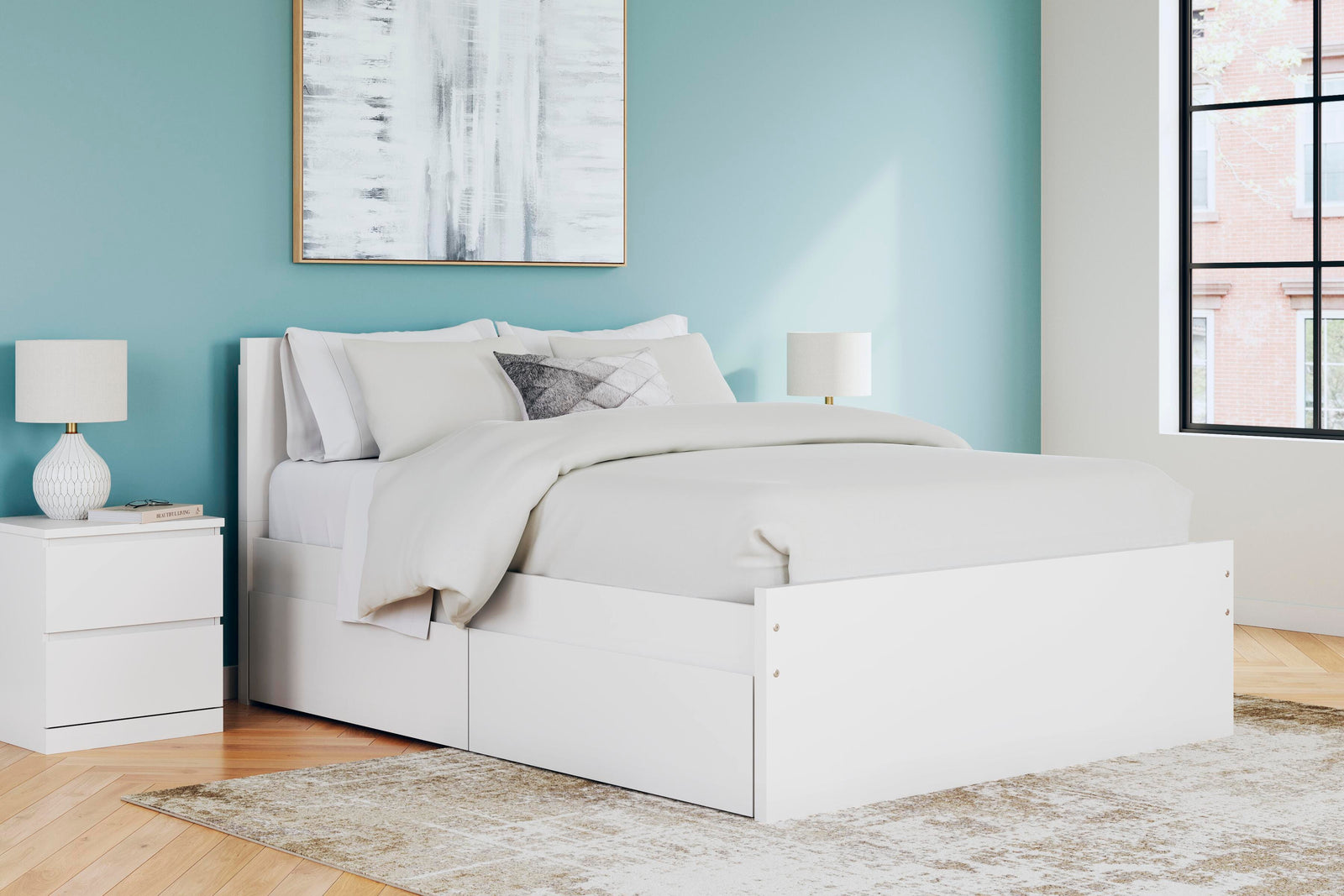 Onita Queen Panel Platform Bed with 2 Side Storage - White (2)