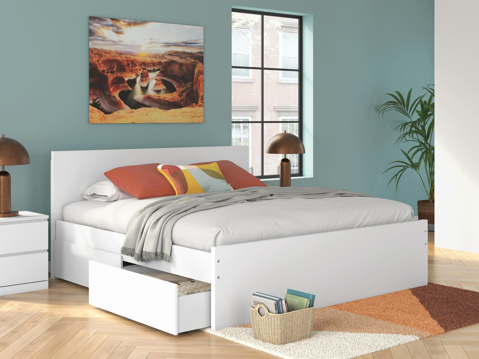 Onita King Panel Platform Bed with Storage - White (2)