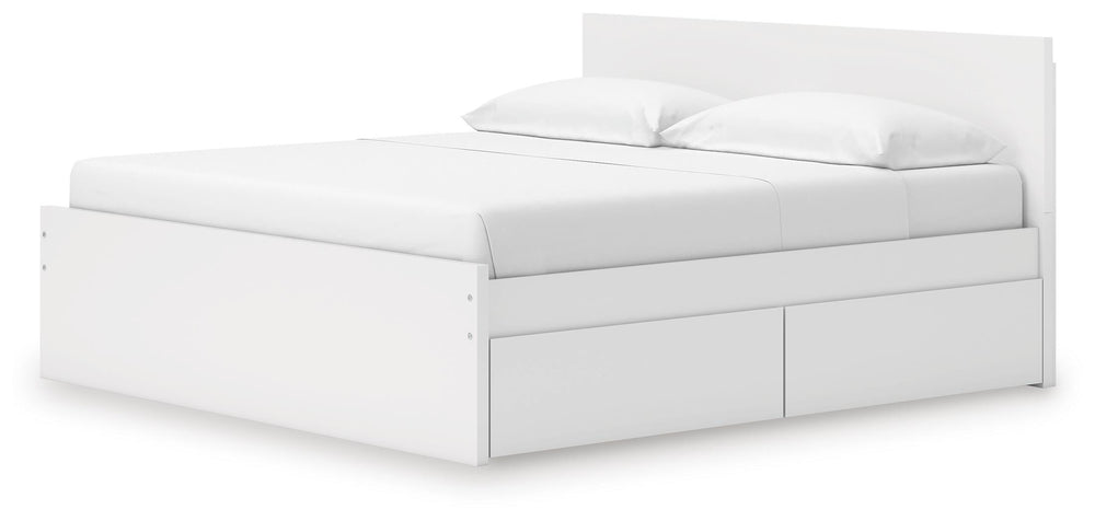 Onita King Panel Platform Bed with 2 Side Storage - White (6)