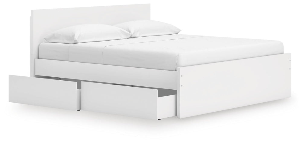Onita King Panel Platform Bed with 2 Side Storage - White (3)