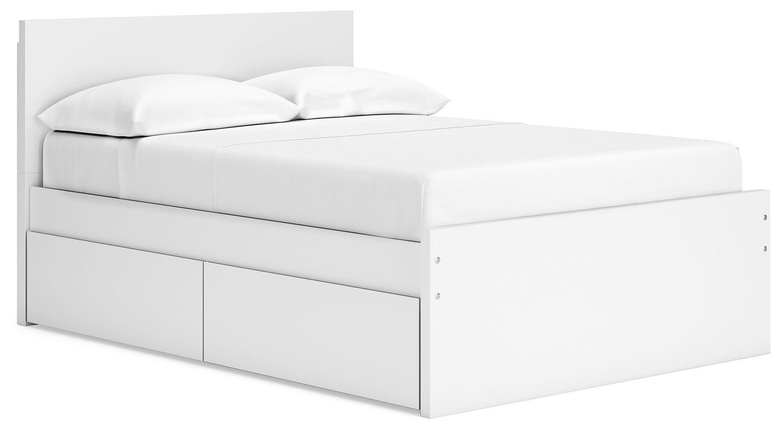 Onita Full Panel Platform Bed with 1 Side Storage - White (1)
