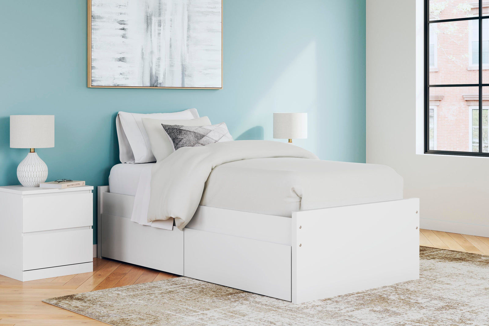 Onita Twin Platform Bed with 1 Side Storage - White (2)