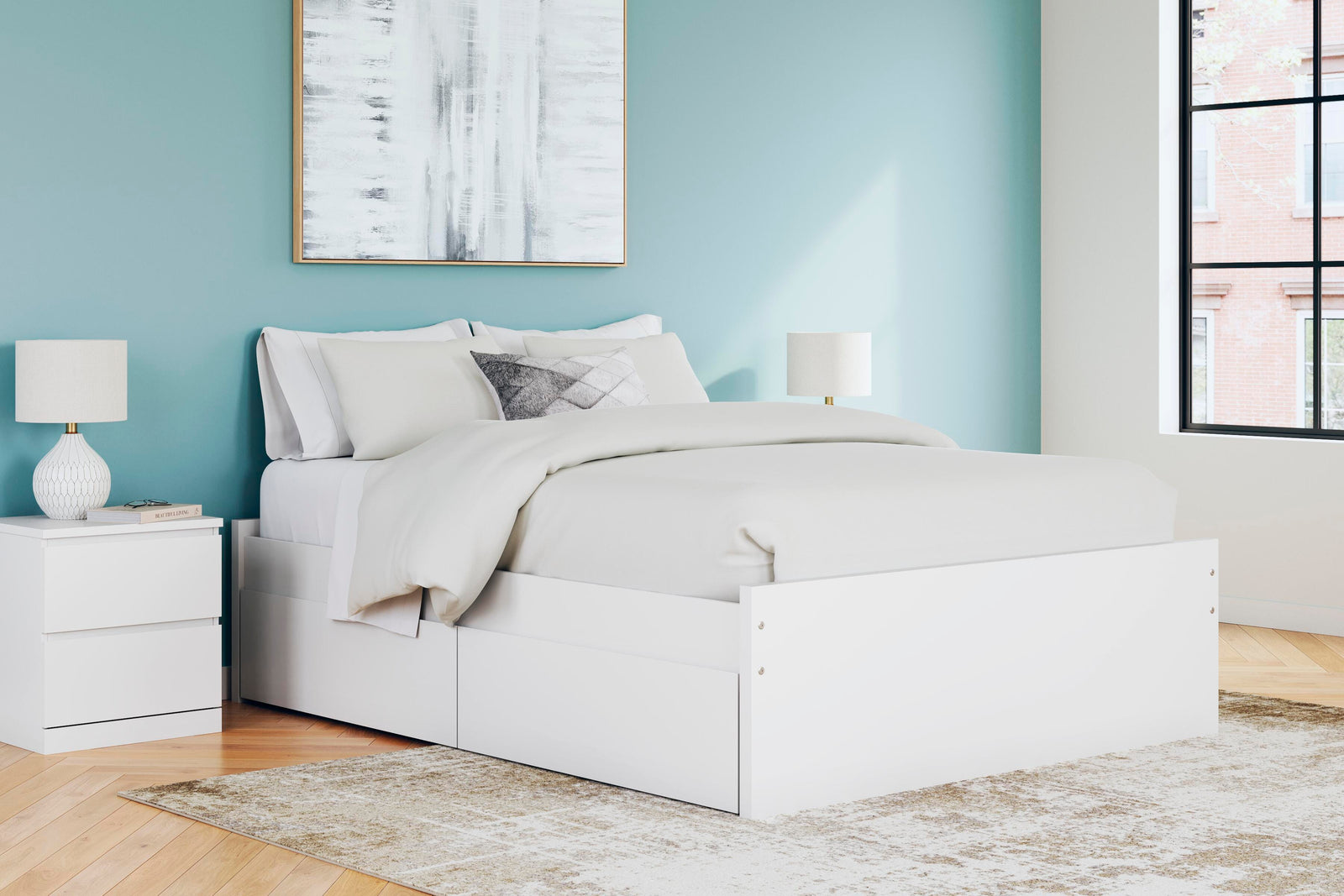 Onita Queen Platform Bed with 2 Side Storage - White (2)