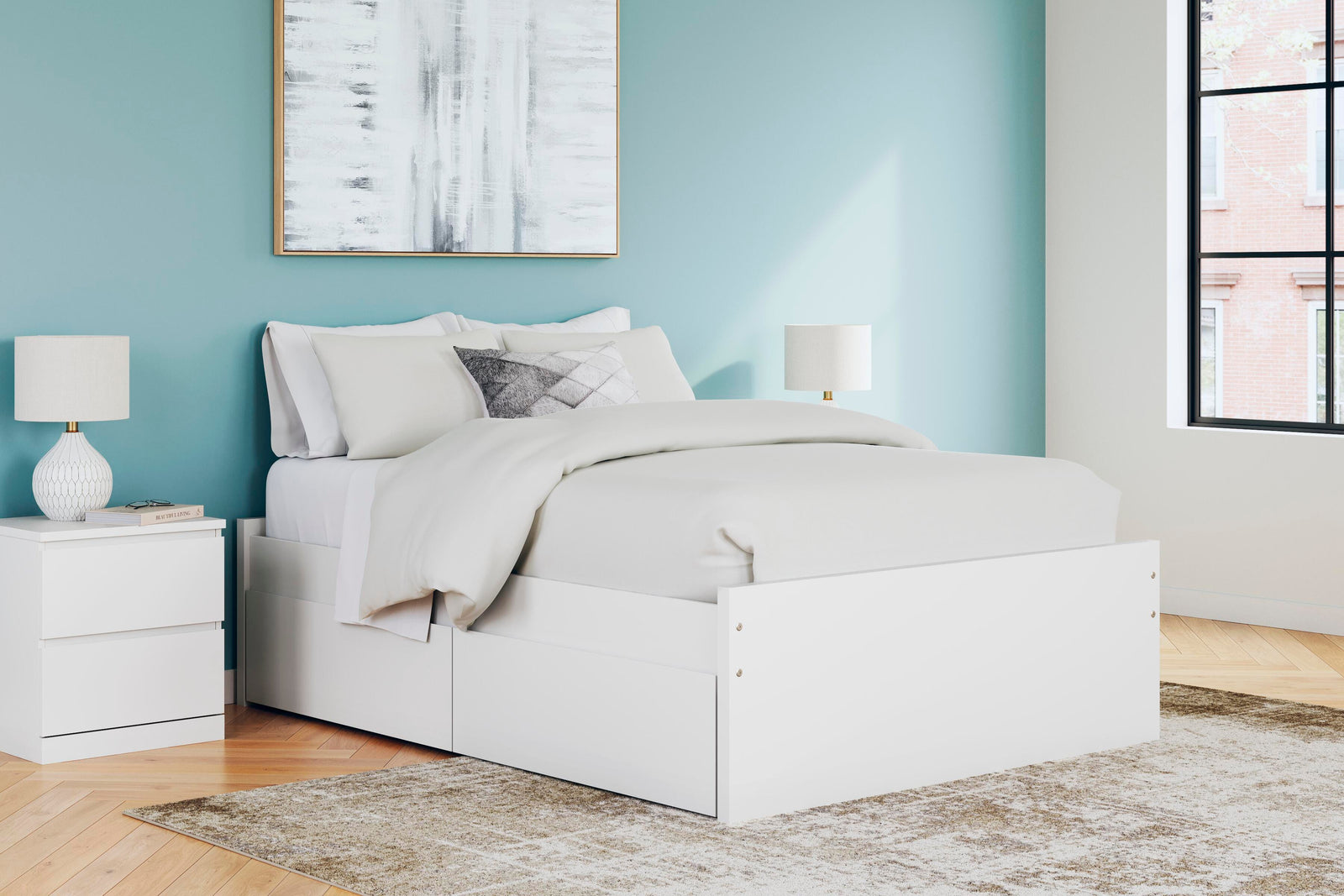Onita Full Platform Bed with 2 Side Storage - White (2)