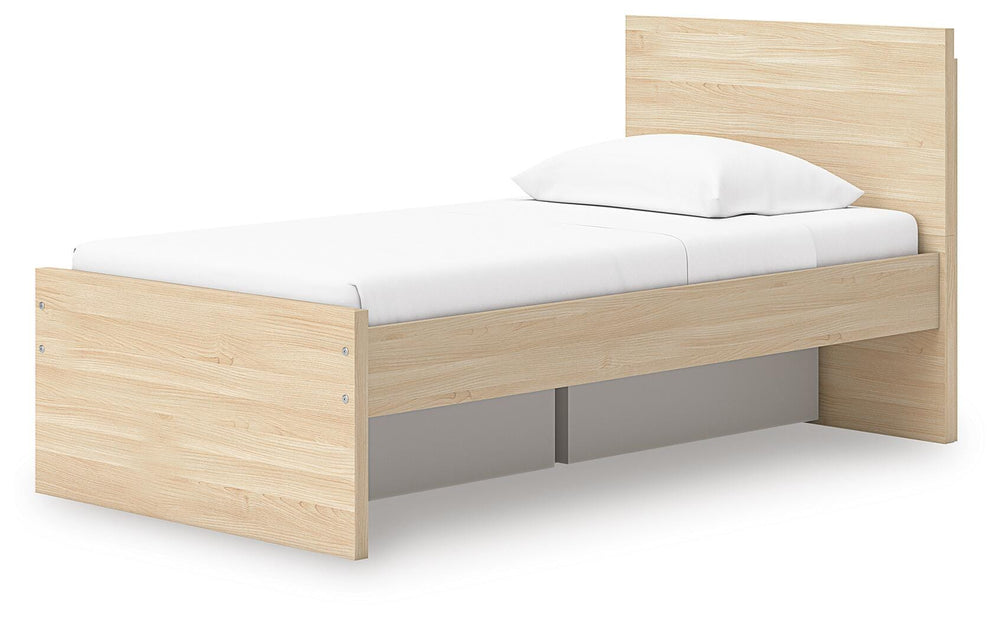 Onita Twin Panel Platform Bed with 1 Side Storage - Light Brown (6)