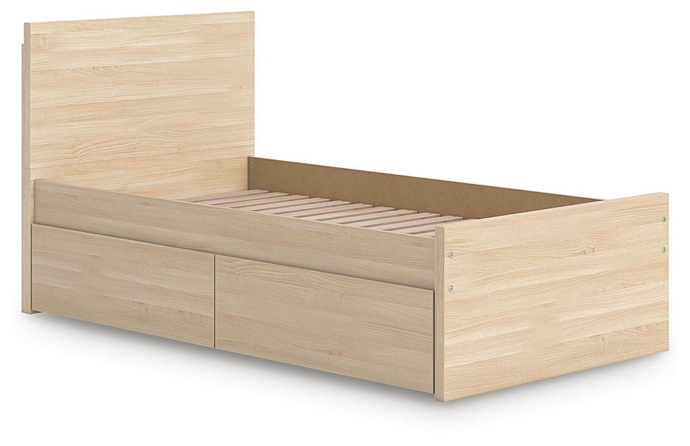 Onita Twin Panel Platform Bed with 1 Side Storage - Light Brown (4)
