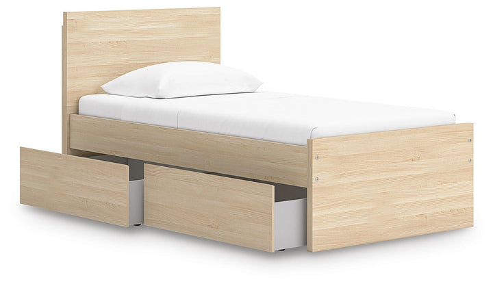 Onita Twin Panel Platform Bed with 1 Side Storage - Light Brown (3)